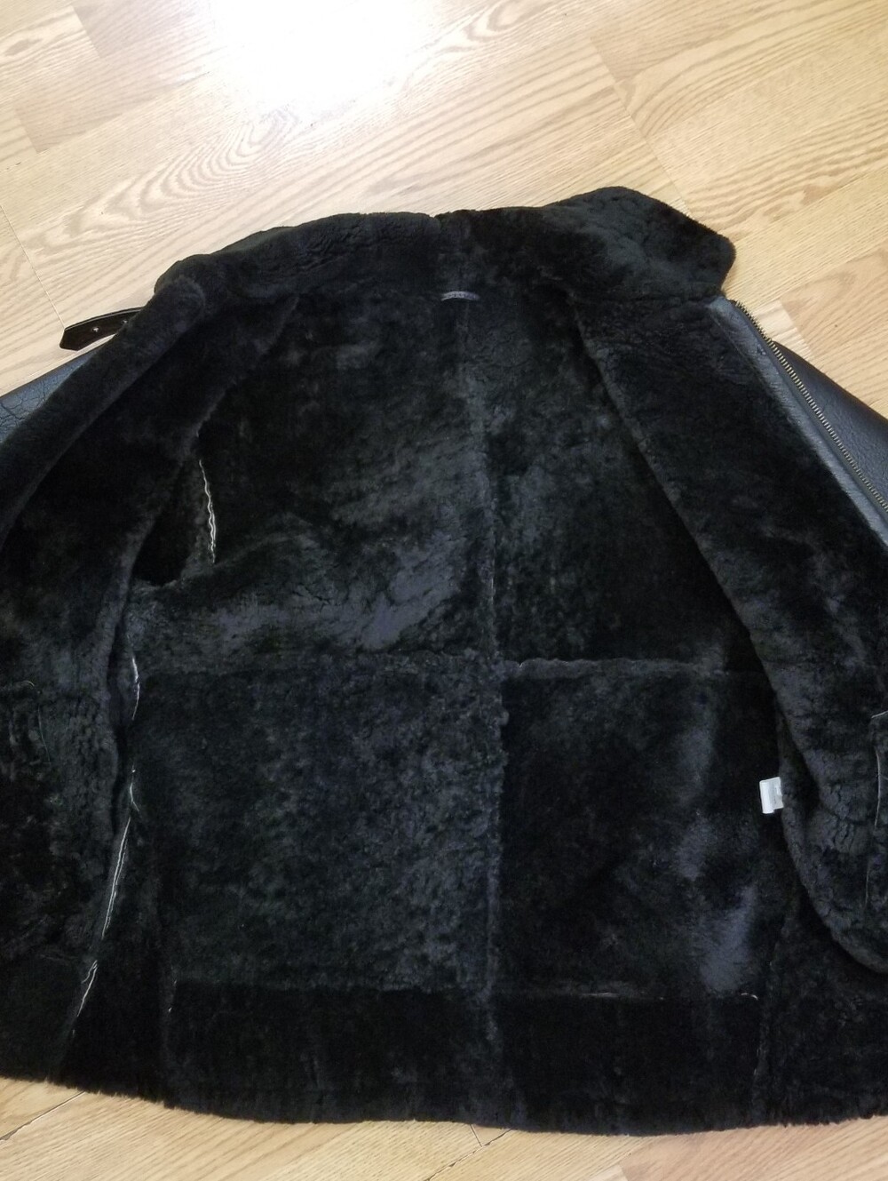 Men's Black Shearling Bomber Jacket - Picture 9 of 11
